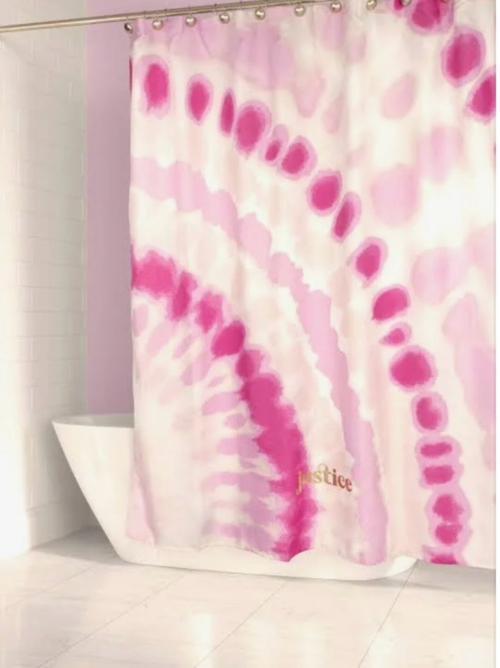 Justice Pink and White Tie-Dye Shower Curtain